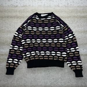 Vintage 90s Grandpa Sweater Mens L  Black Purple Coogi Style Crewneck